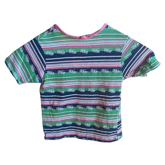 Girls 4 Vintage 70s Striped T-shirt Top Pink Tie Green/Blue/Pink Sneaker Print - Picture 3 of 6